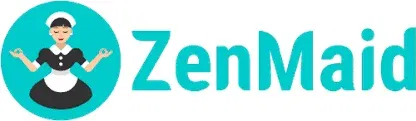 The ZenMaid logo features a meditating maid illustration alongside the turquoise 