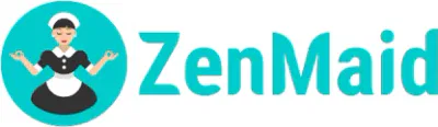 The ZenMaid logo features a meditating maid illustration alongside the turquoise 
