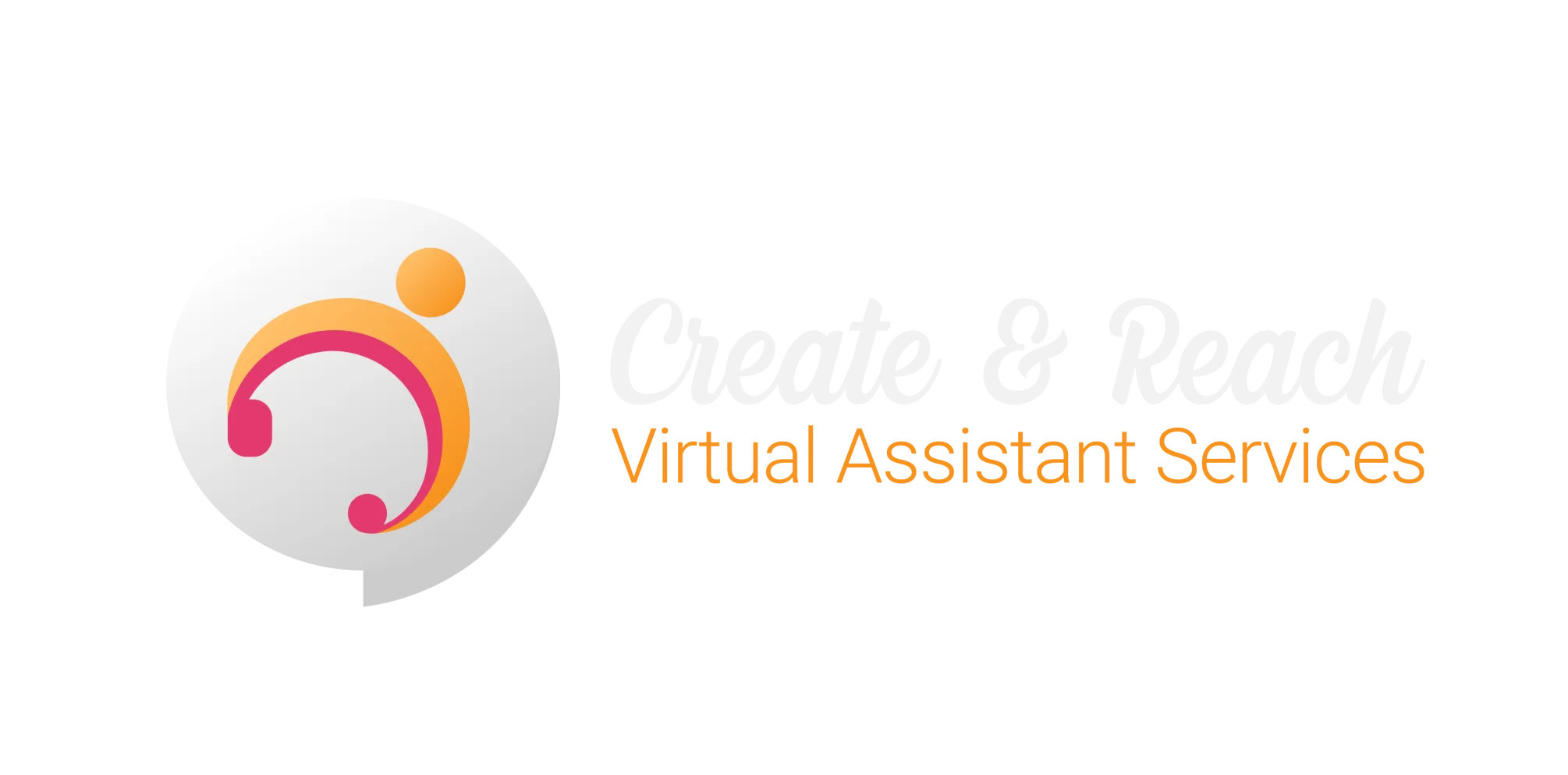 Logo for Create & Reach Virtual Assistant Services with abstract icon and white text on a dark background.