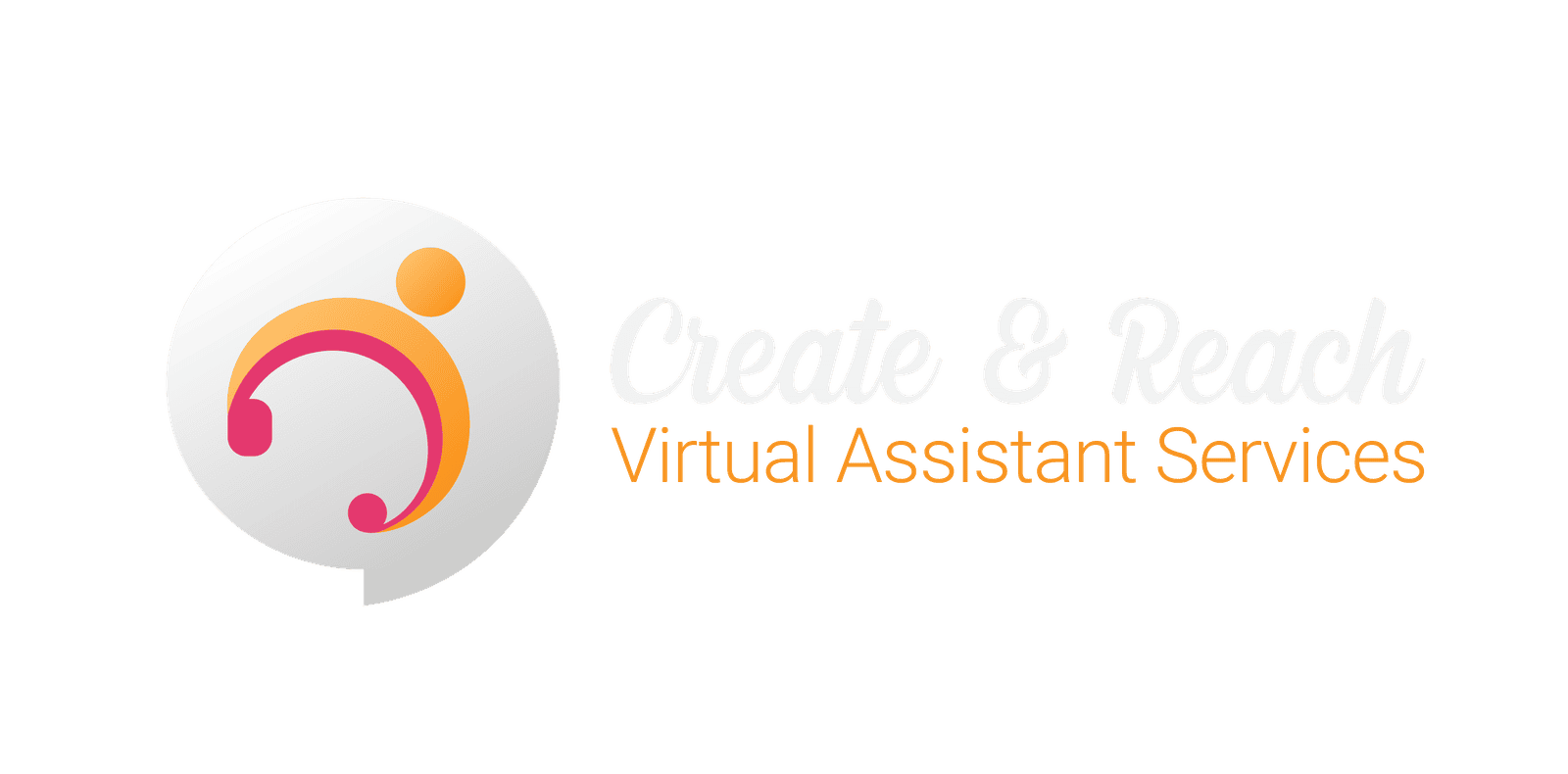 Logo for Create & Reach Virtual Assistant Services with abstract icon and white text on a dark background.